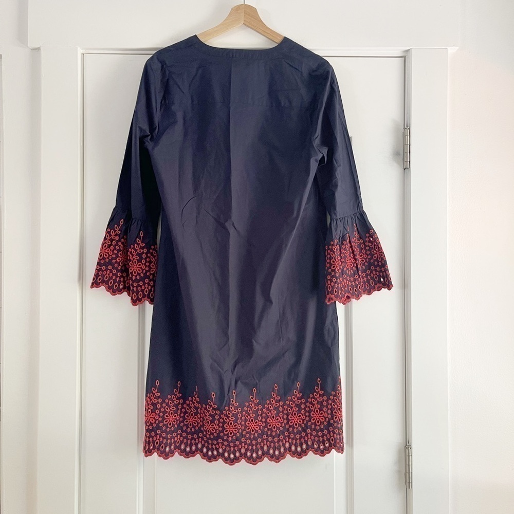 J Crew Eyelet belle Sleeve Dress Navy/Red - M - Picture 5 of 5